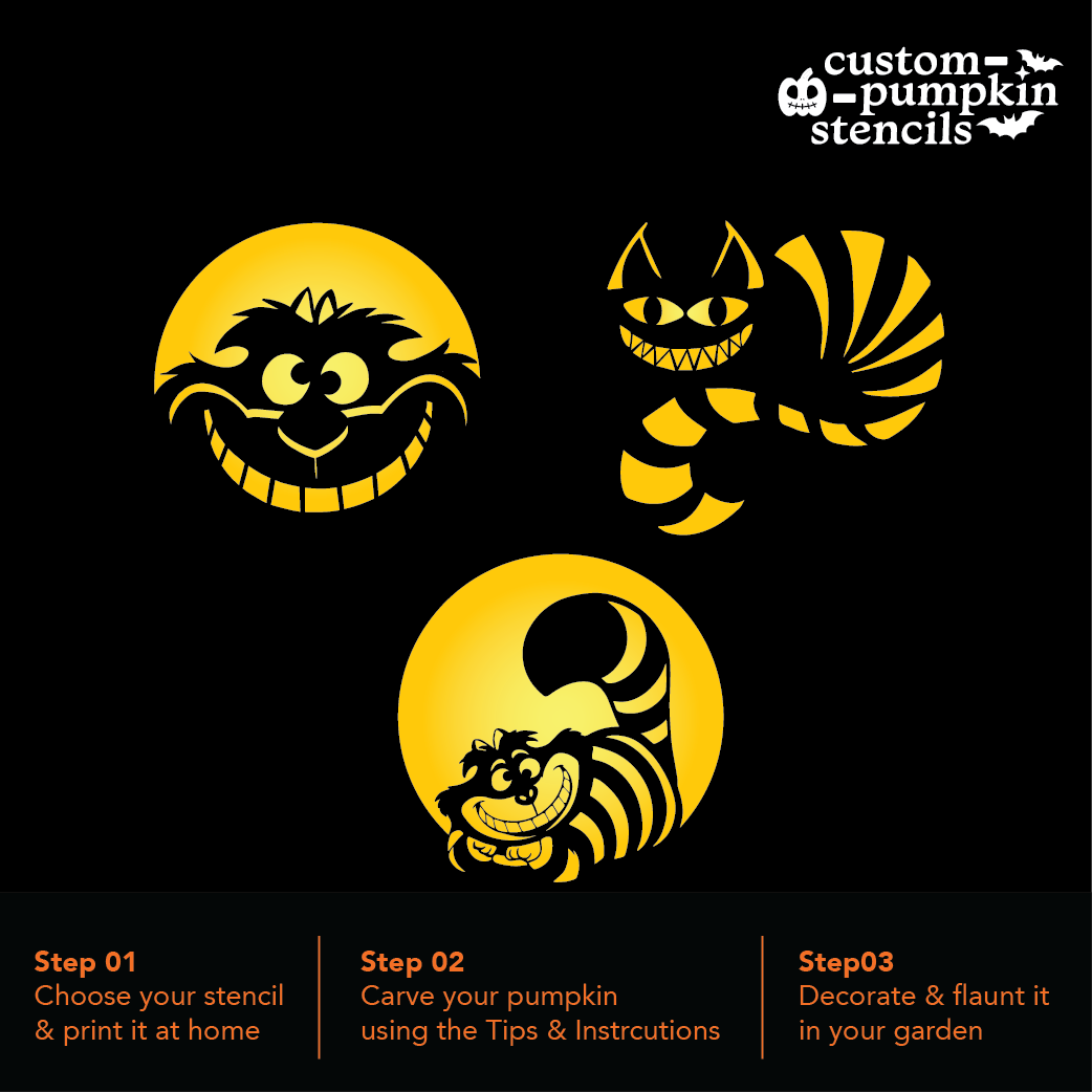 Cheshire Cat Pumpkin Carving Stencil - Custom Pumpkin Stencils 2025