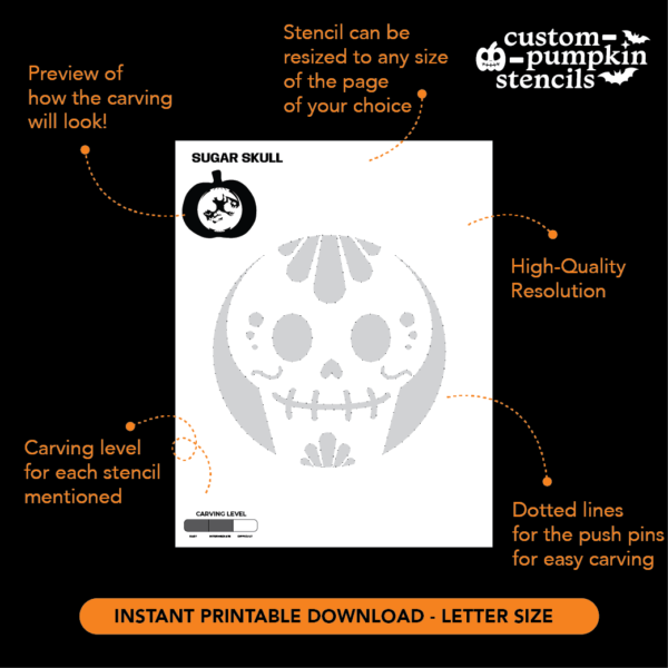 Sugar Skull Pumpkin Carving Stencil Sugar Skull Pumpkin Carving Stencil