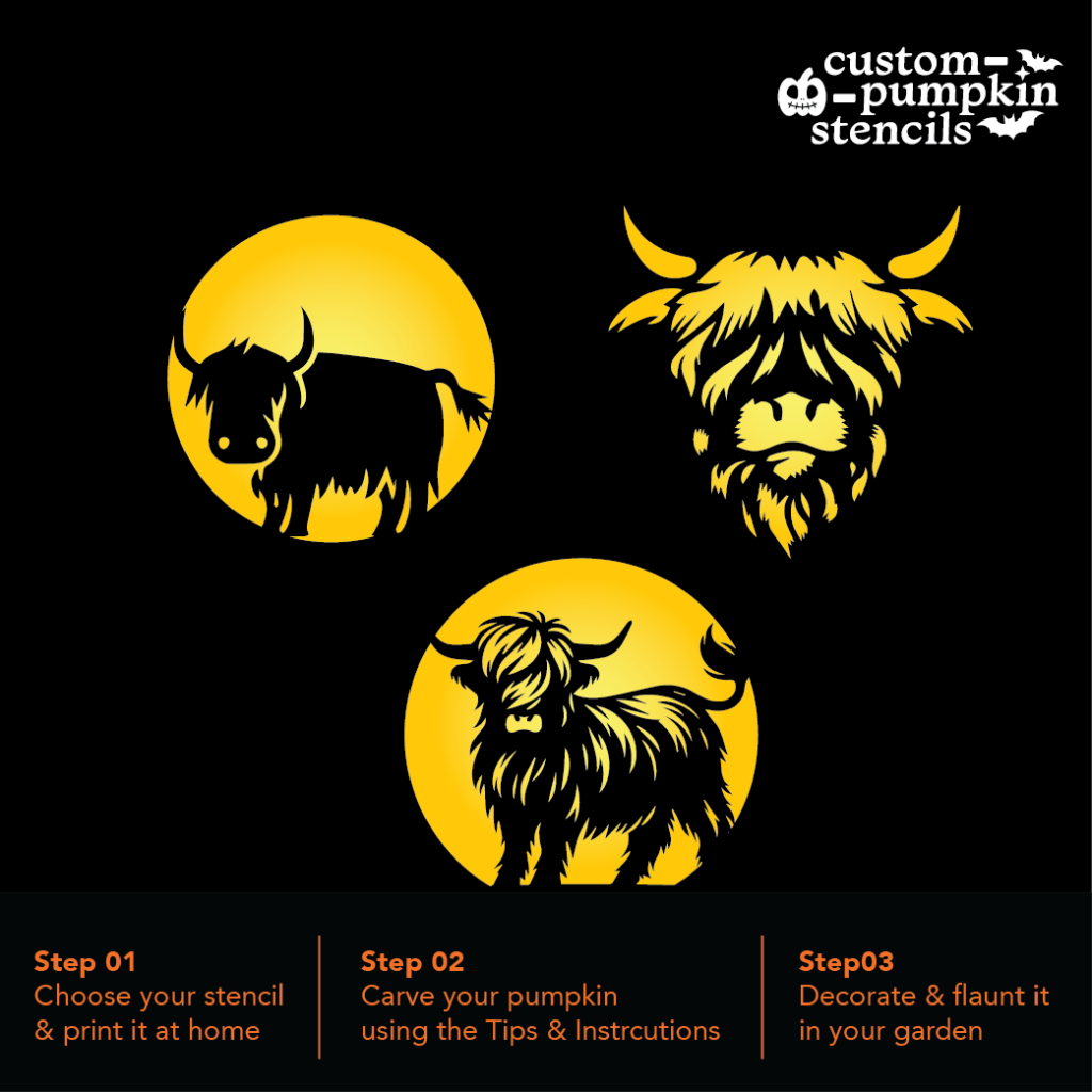 Highland Cow Pumpkin Carving Stencil - Custom Pumpkin Stencils 2025