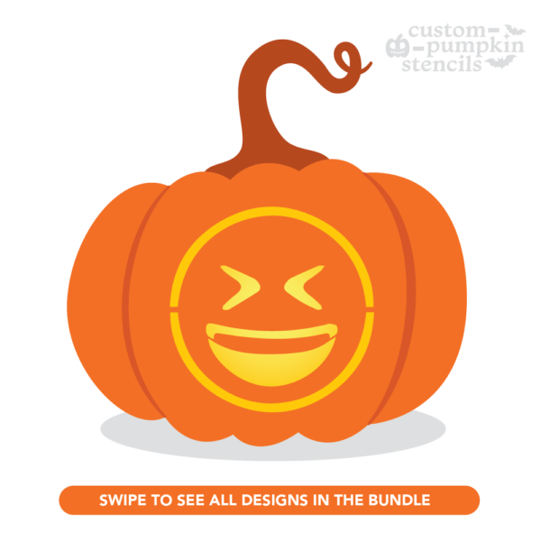 Grinning Squinting Face Emoji Pumpkin Carving Stencil