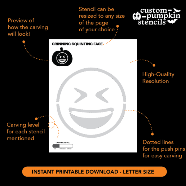 Grinning Squinting Face_2 Grinning Squinting Face Emoji Pumpkin Carving Stencil