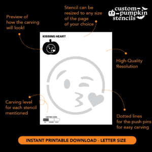 Kissing Heart Emoji Pumpkin Carving Stencil