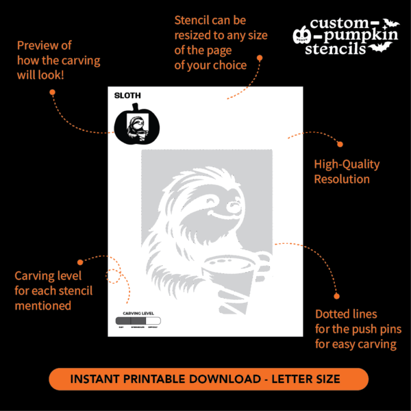 Sloth Pumpkin Carving Stencil Sloth Pumpkin Carving Stencil