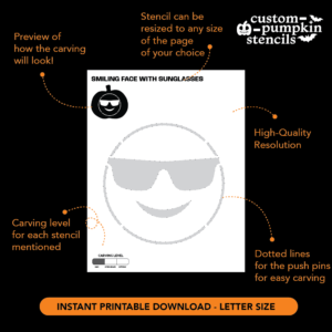 Smiling Face With Sunglasses Pumpkin Carving Stencil