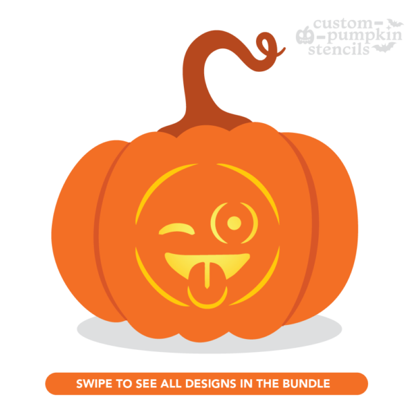 Winking Face With Tongue Emoji Pumpkin Carving Stencil