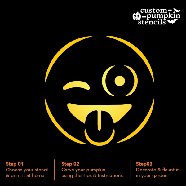 Winking Face With Tongue_1 Winking Face With Tongue Emoji Pumpkin Carving Stencil