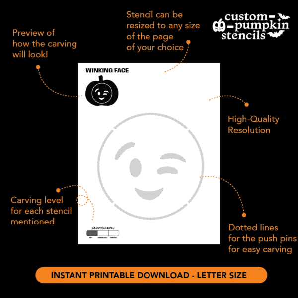 Winking Face Emoji Pumpkin Carving Stencil Winking Face Emoji Pumpkin Carving Stencil
