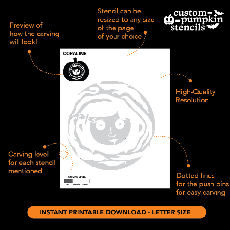 Coraline Pumpkin Carving Stencil