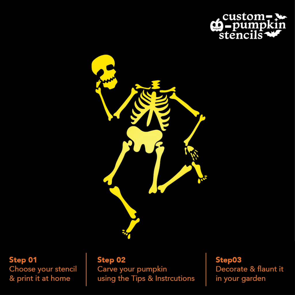 Dancing Skeleton Pumpkin Carving Stencil