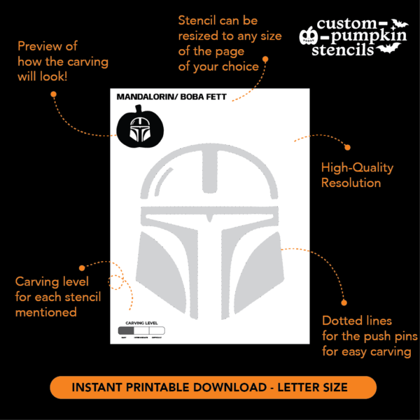 Mandalorian Star Wars Pumpkin Carving Stencil Mandalorian Star Wars Pumpkin Carving Stencil